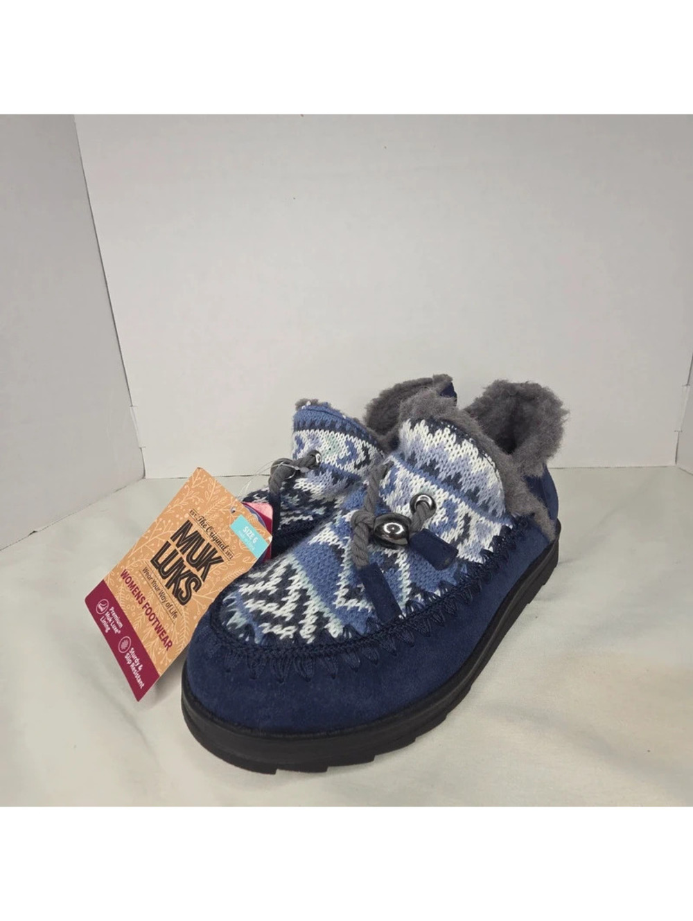 Muk Luks Navy Suede Wool Slipper Booties Women’s 6
